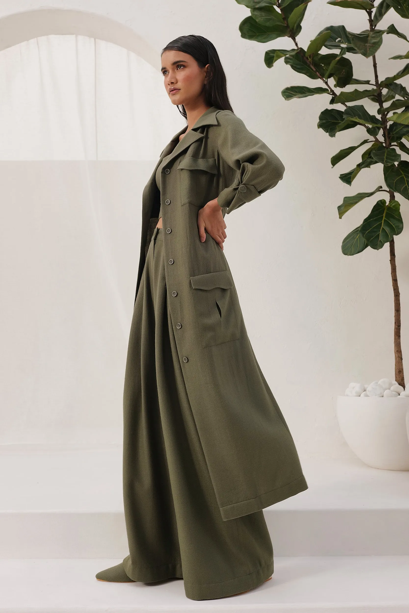 Cotswolds Woollen Trench (Moss)