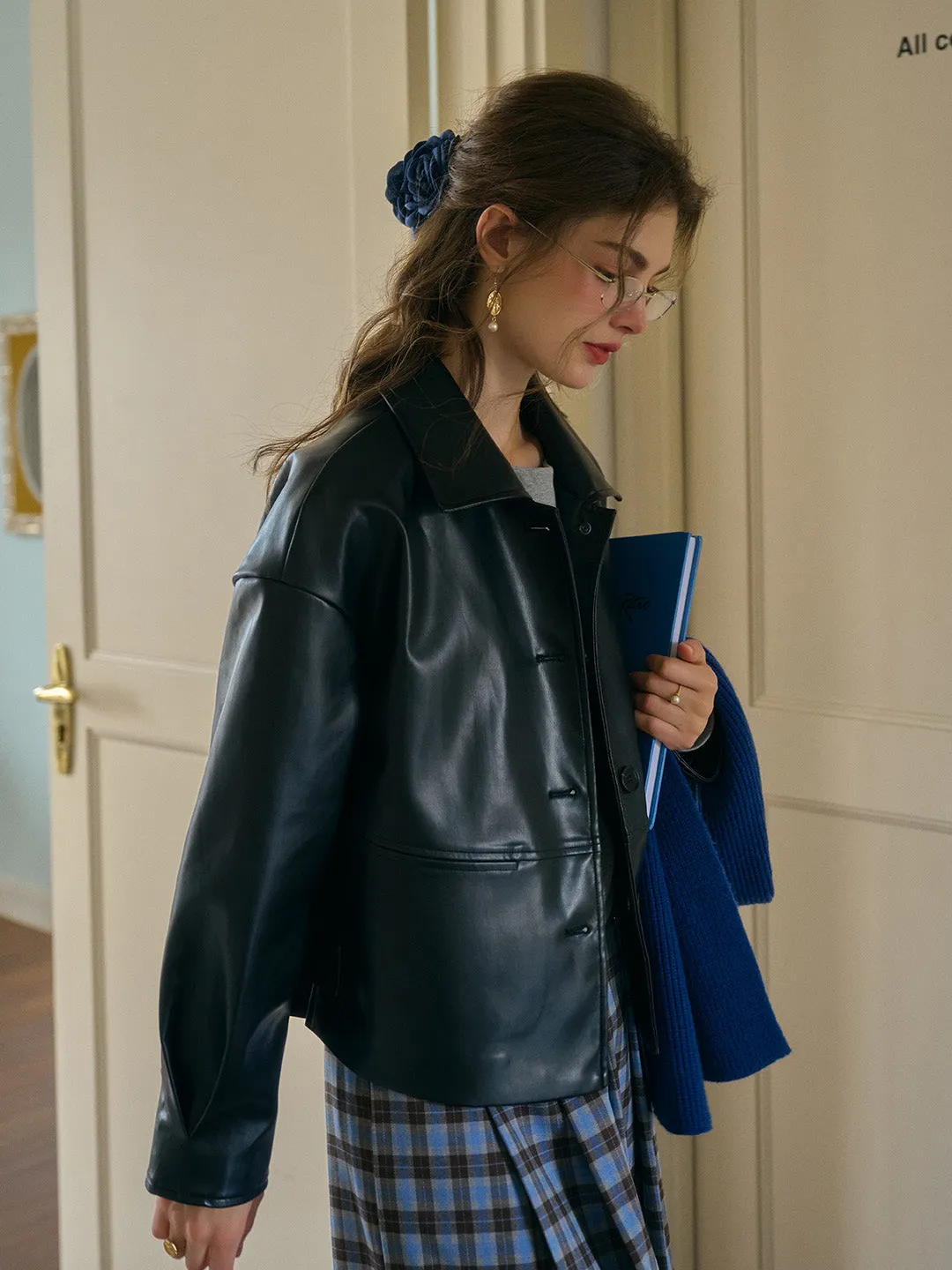 Dania Classic Notched Collar Straight-Cut PU Jacket