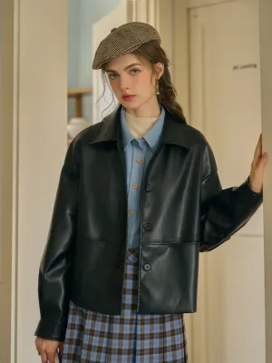 Dania Classic Notched Collar Straight-Cut PU Jacket
