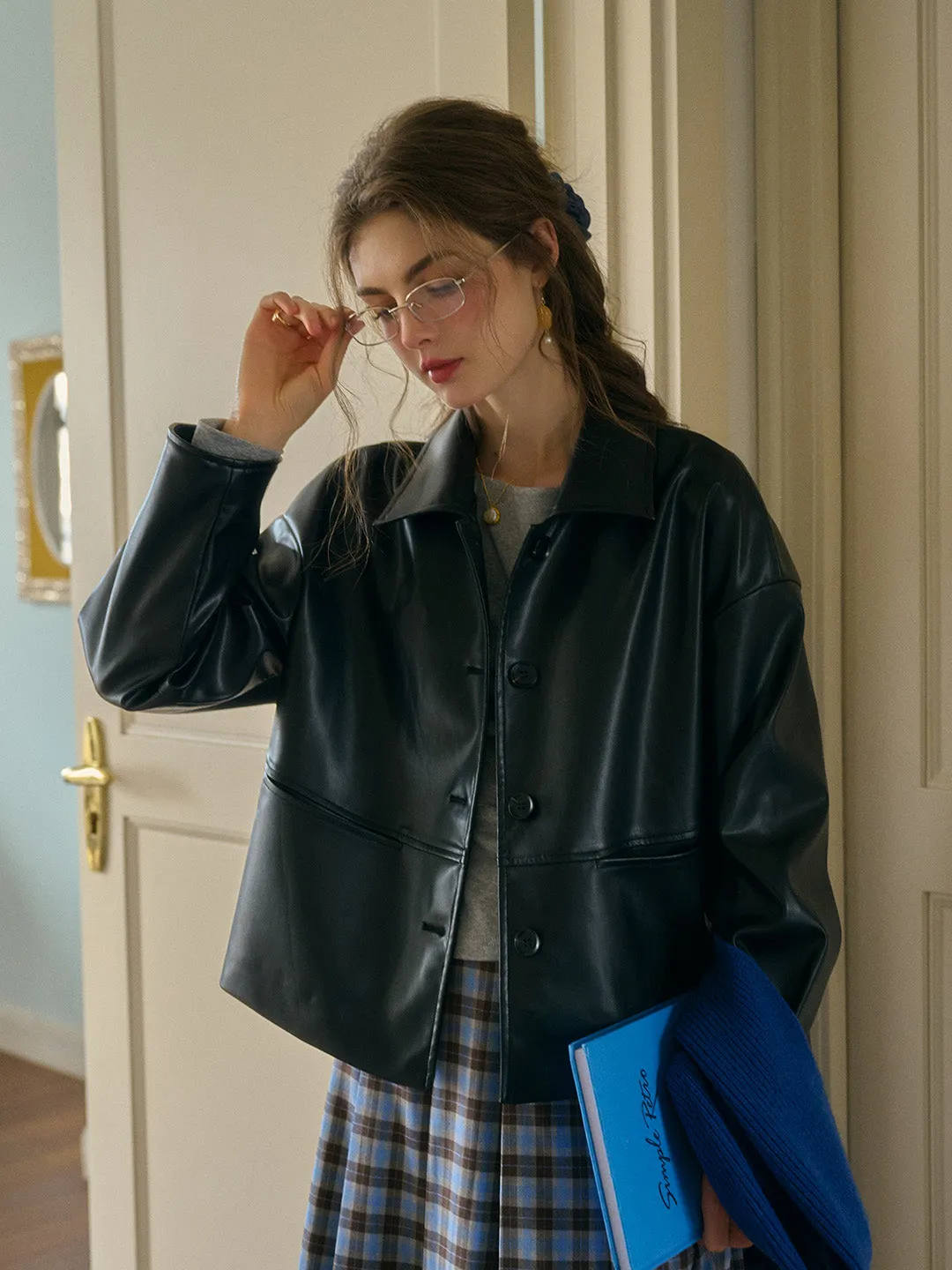 Dania Classic Notched Collar Straight-Cut PU Jacket