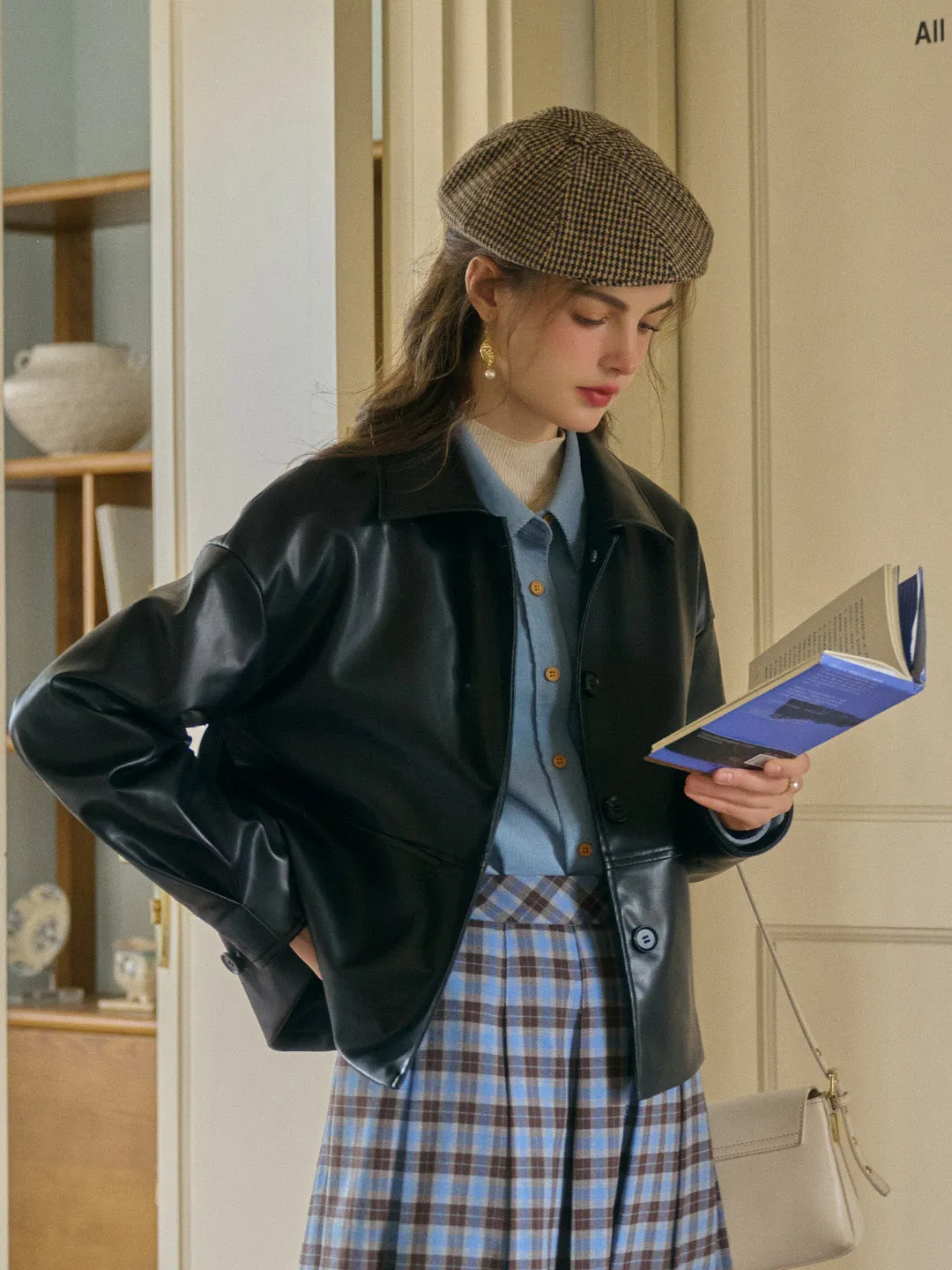 Dania Classic Notched Collar Straight-Cut PU Jacket