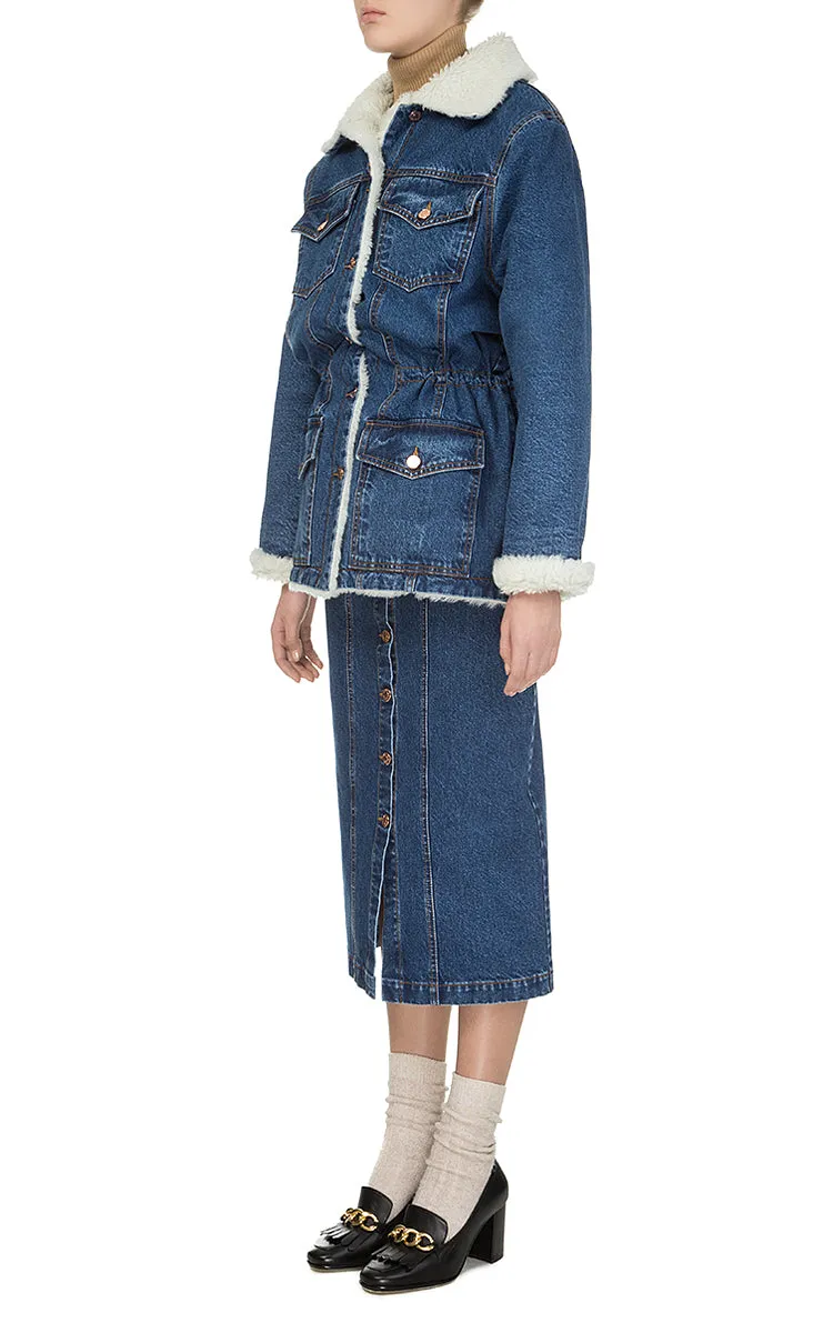 Denim Jacket with Faux Fur Lining