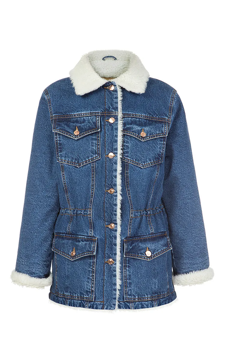 Denim Jacket with Faux Fur Lining