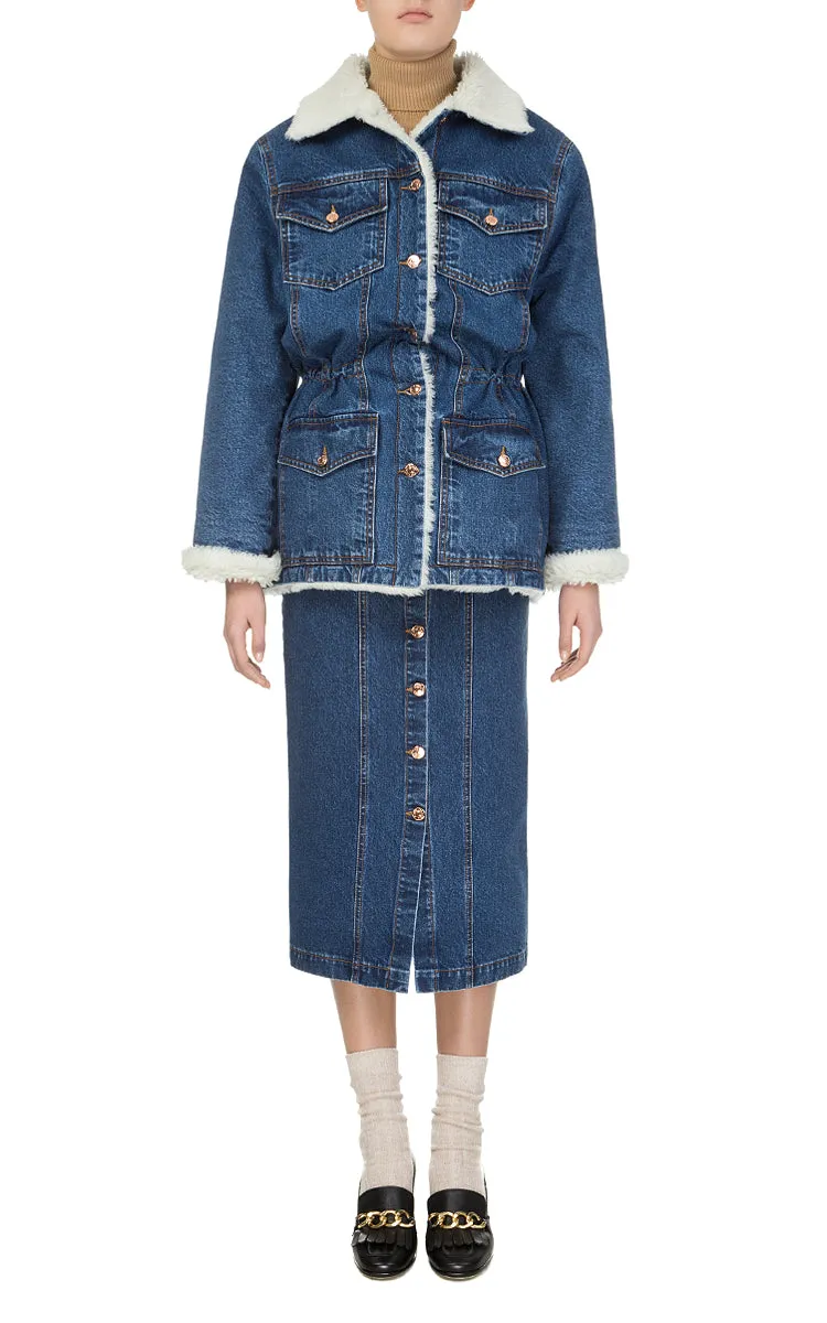 Denim Jacket with Faux Fur Lining