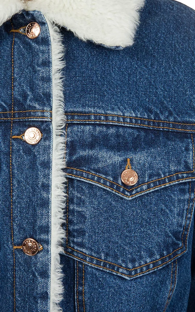 Denim Jacket with Faux Fur Lining