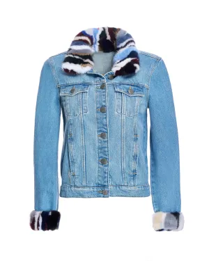 Denim Jacket with mink collar and cuff