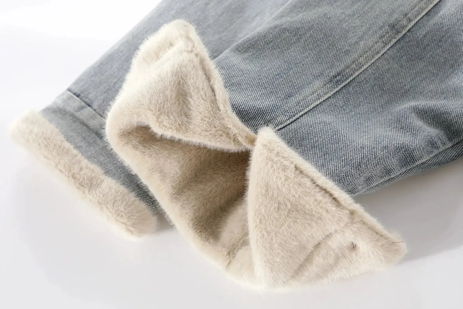 Denim Shearling Trimmed Coat