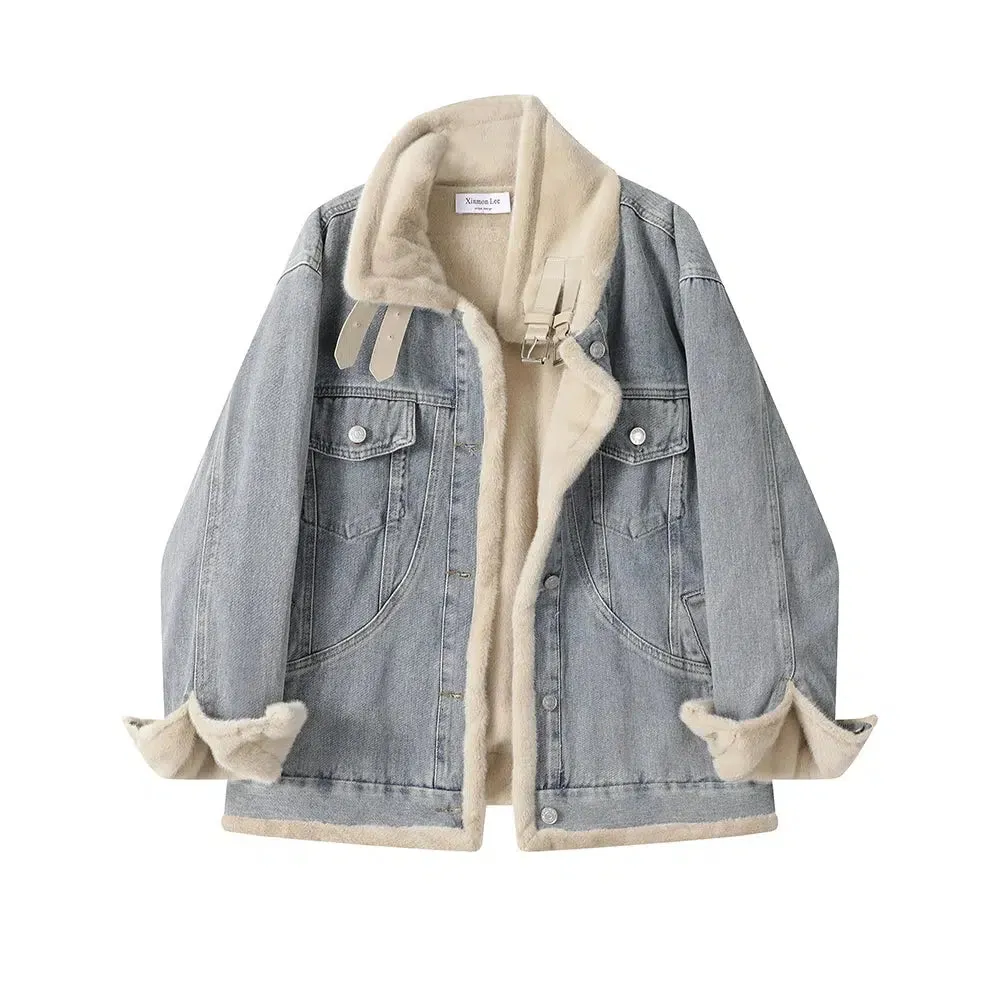 Denim Shearling Trimmed Coat