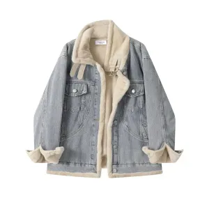 Denim Shearling Trimmed Coat