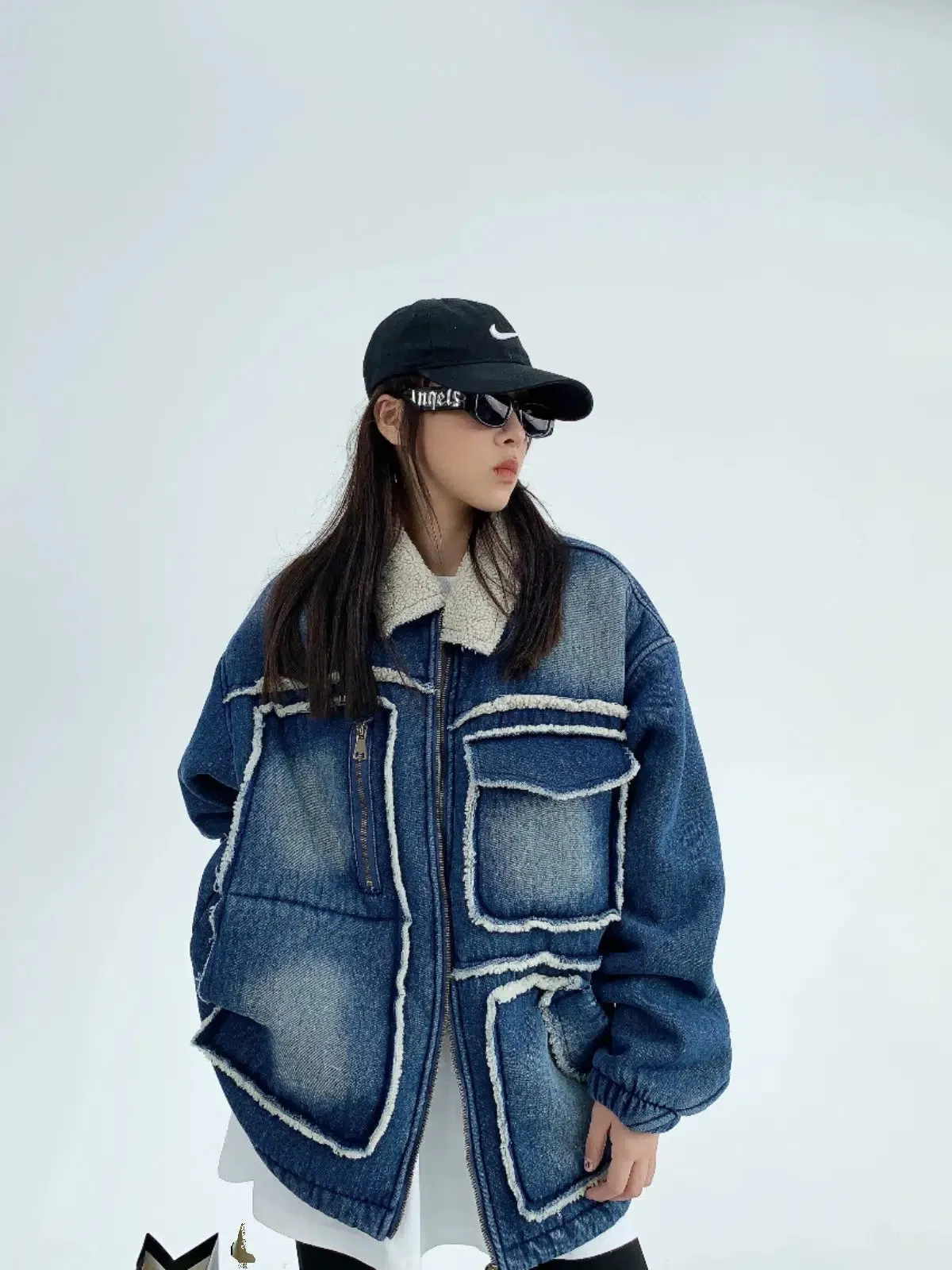 Denim Sherpa-Lined Oversized Coat