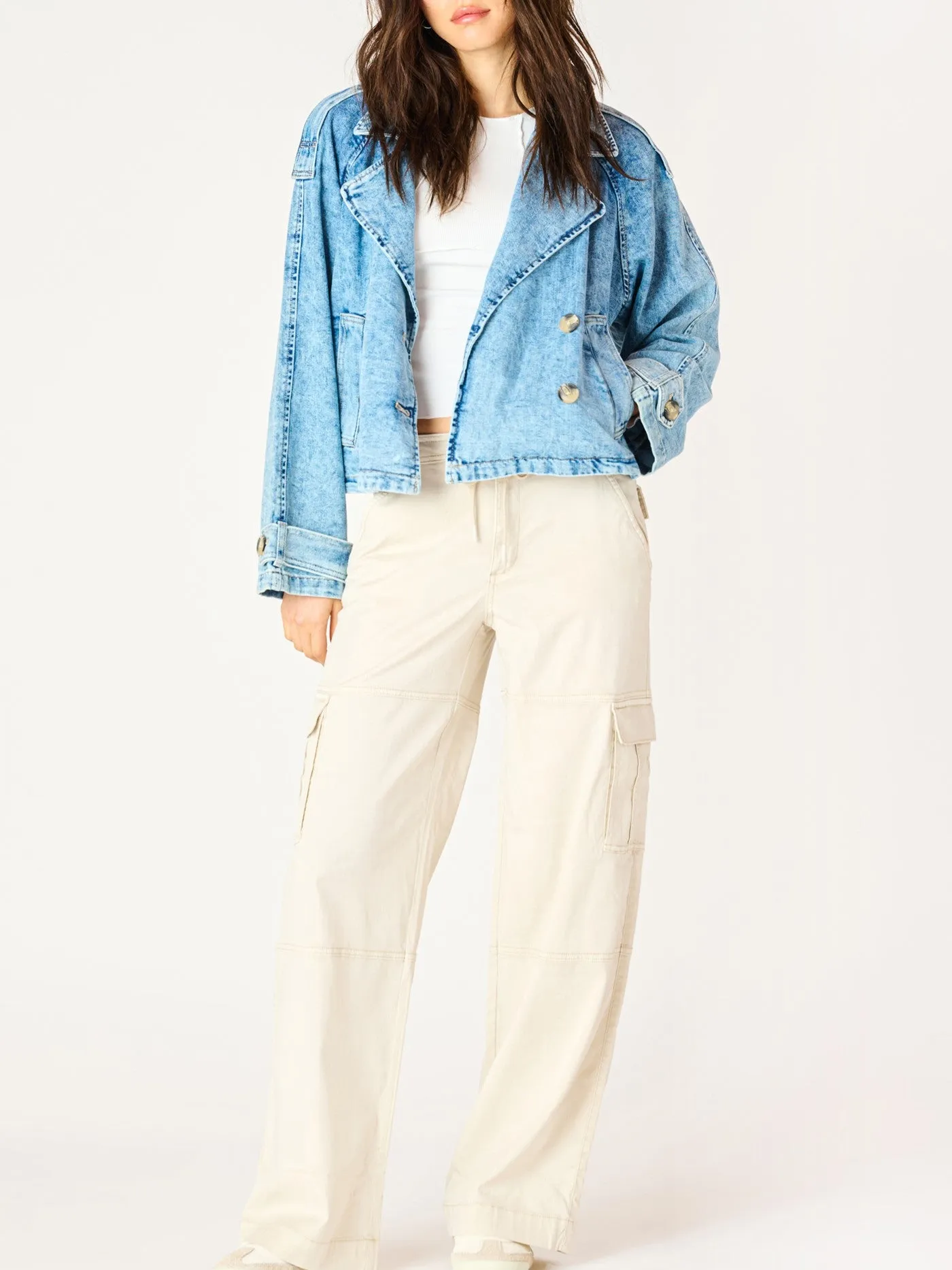 DEX Cropped Denim Trench Coat