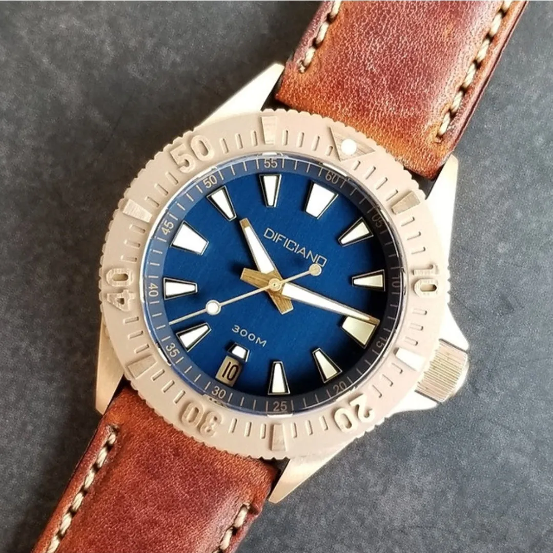 DIFICIANO Barracuda Brushed Blue Bronze 300m Dive Watch 36mm