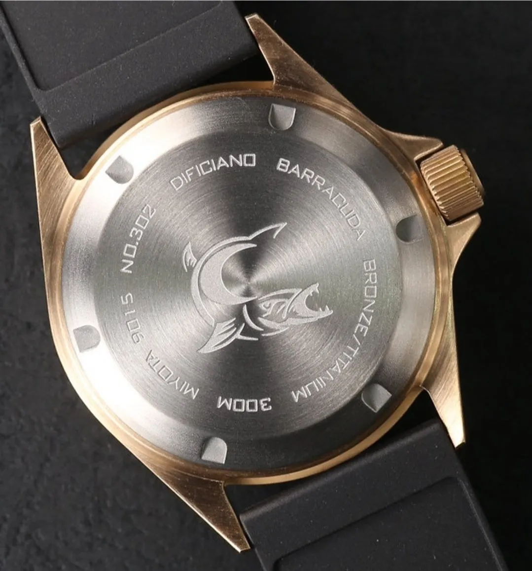 DIFICIANO Barracuda Brushed Blue Bronze Lumed chapter ring 300m Dive Watch 36mm