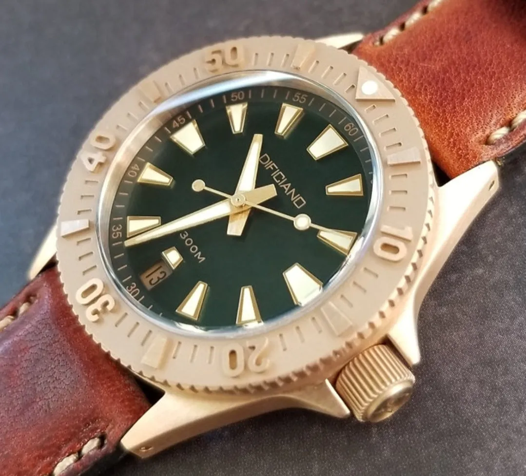 DIFICIANO Barracuda Brushed Green Bronze 300m Dive Watch 36mm