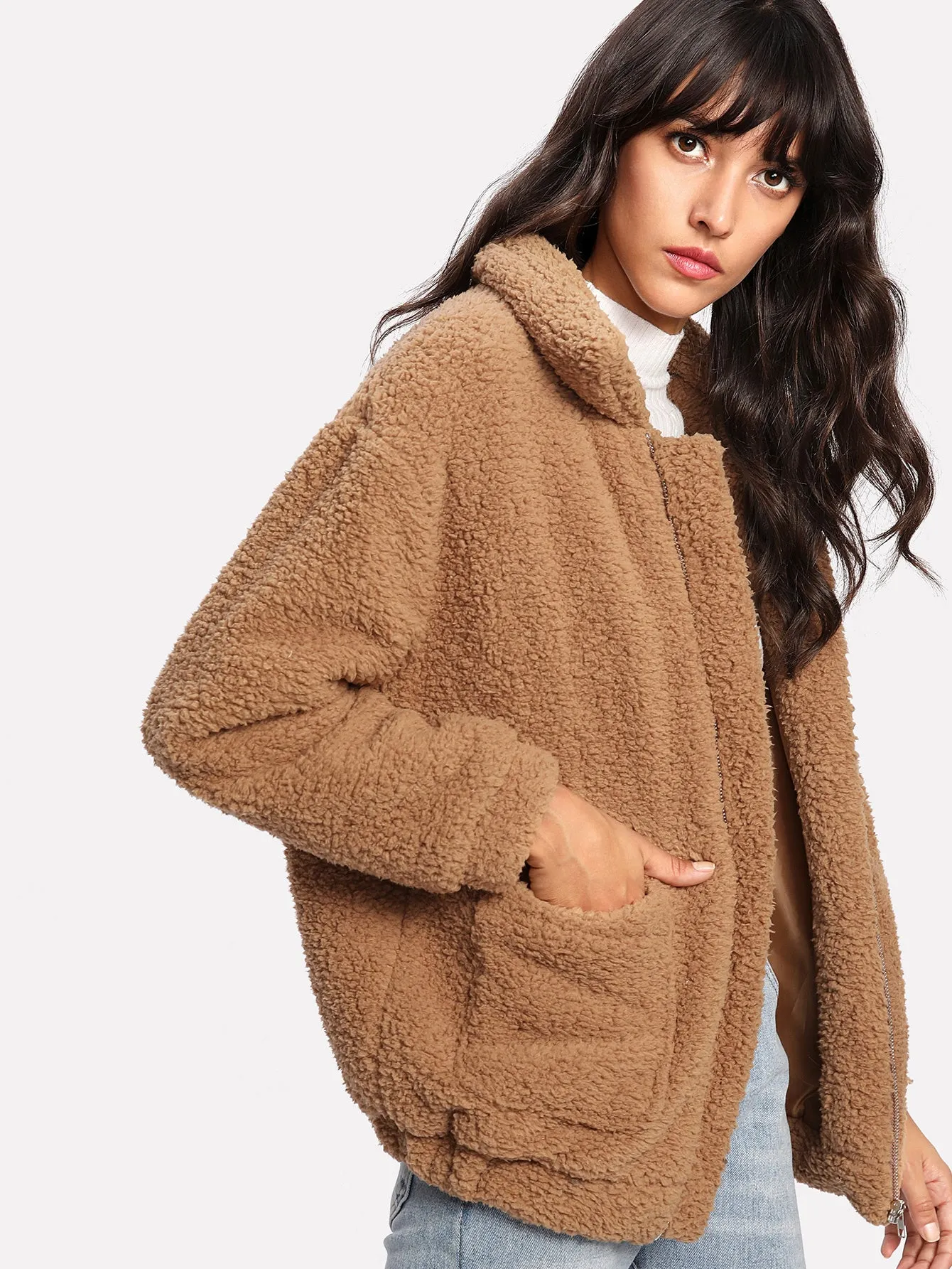 Dual Pocket Faux Fur Teddy Jacket