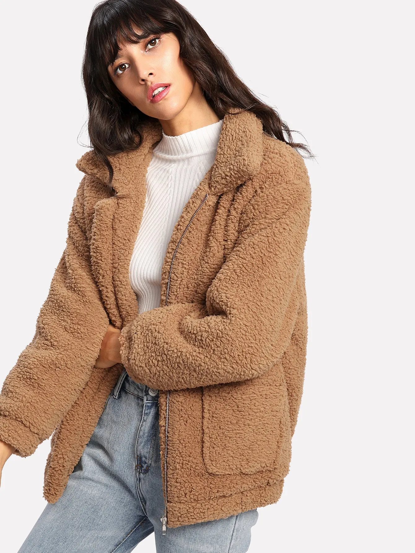 Dual Pocket Faux Fur Teddy Jacket