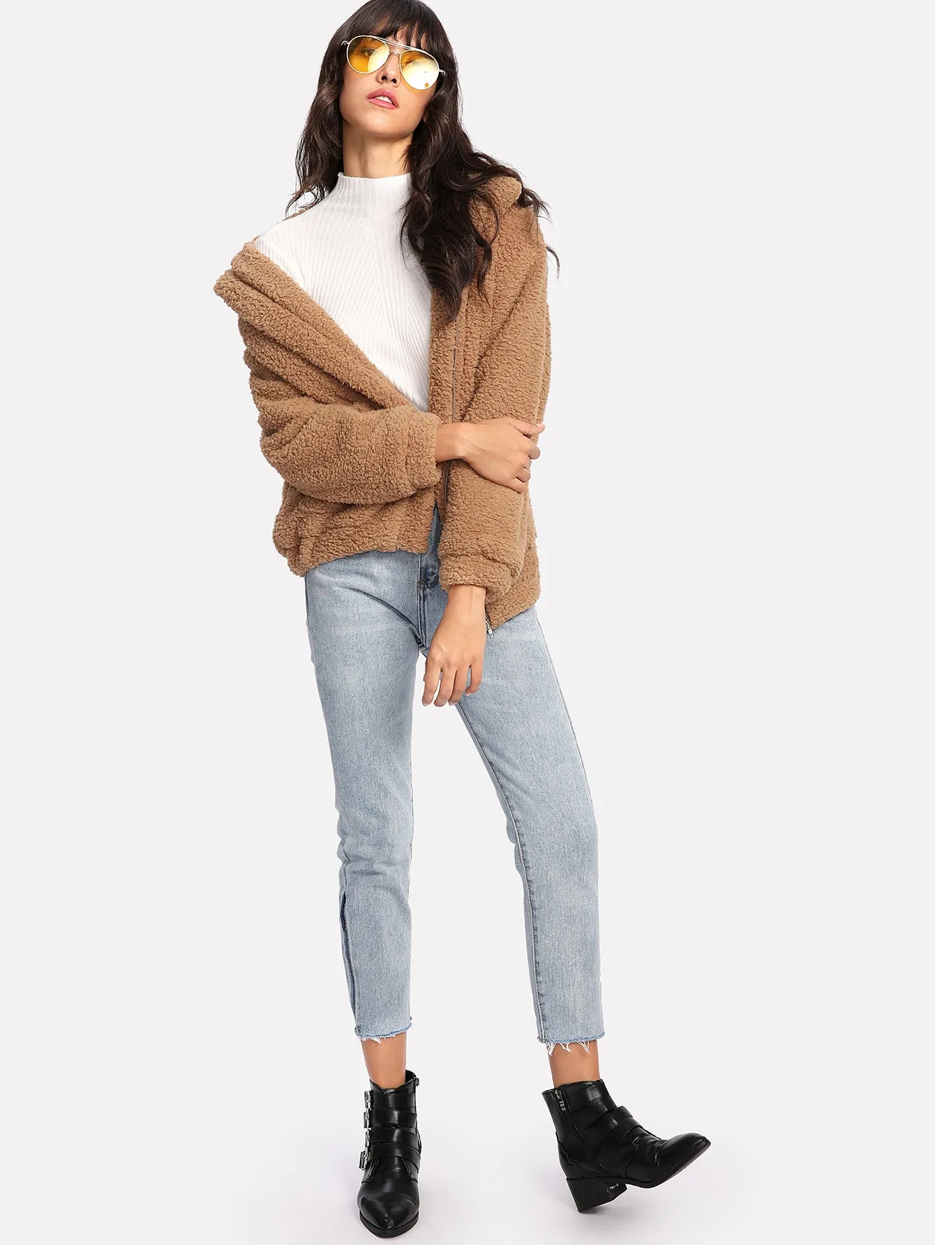 Dual Pocket Faux Fur Teddy Jacket