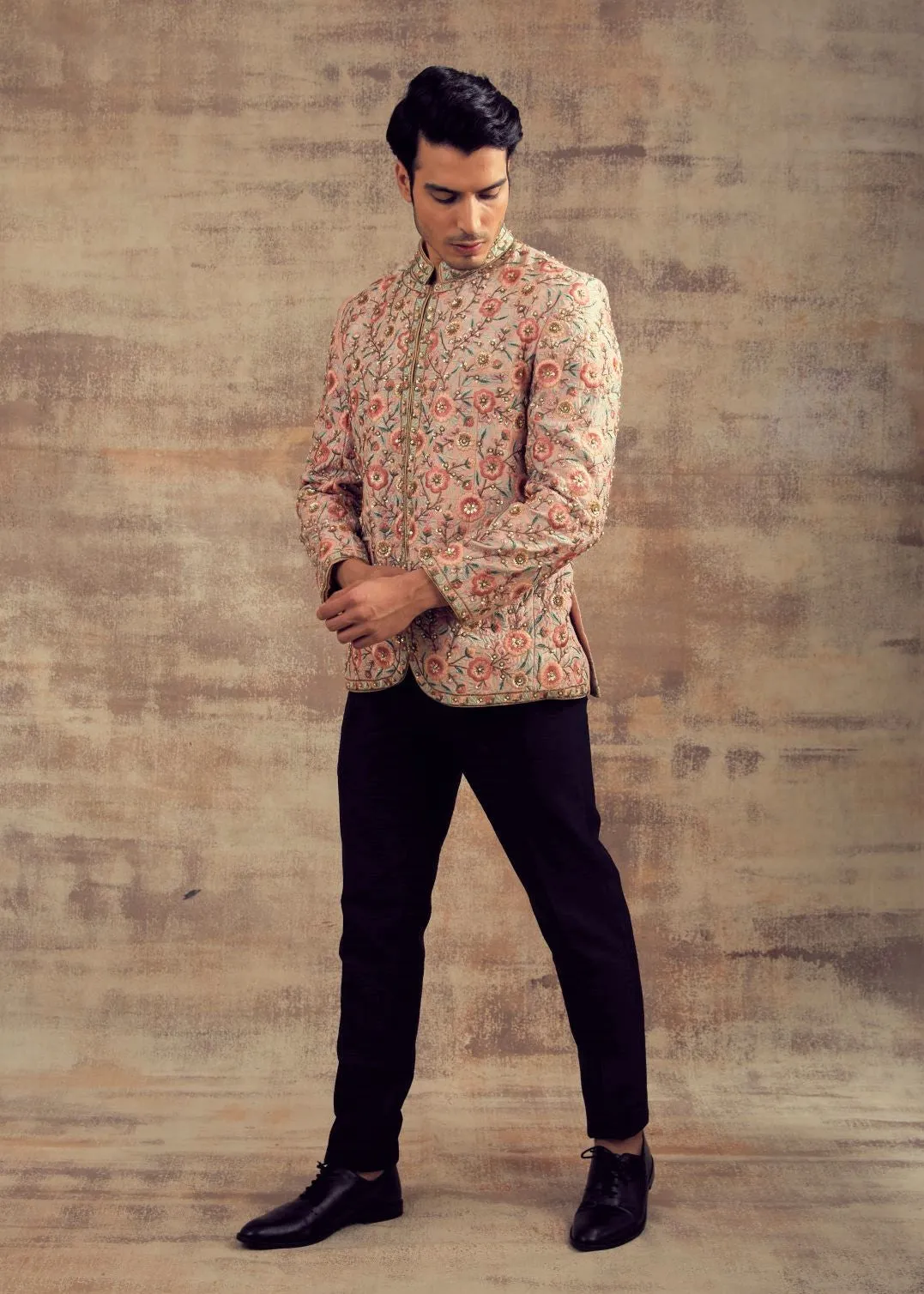 Dusty Rose Color Embroidered Jodhpuri Jacket
