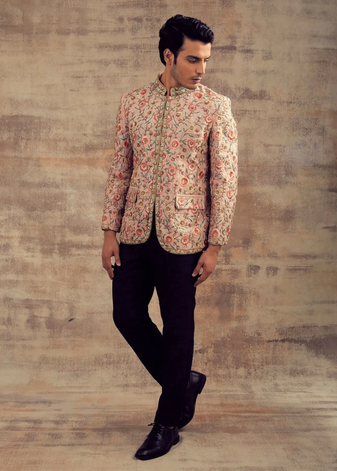 Dusty Rose Color Embroidered Jodhpuri Jacket