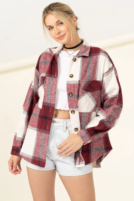 Ease Plaid Print Shacket