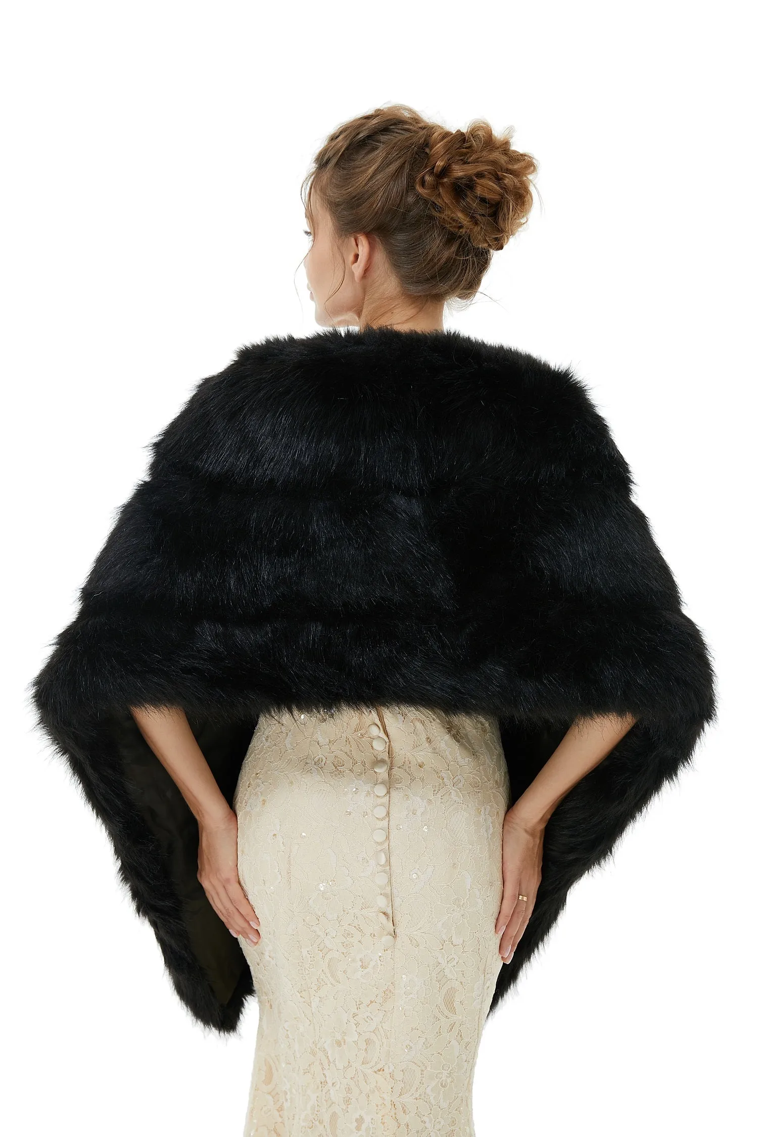 Elegant Black Stripe Faux Fur Wedding Shawl For Bride