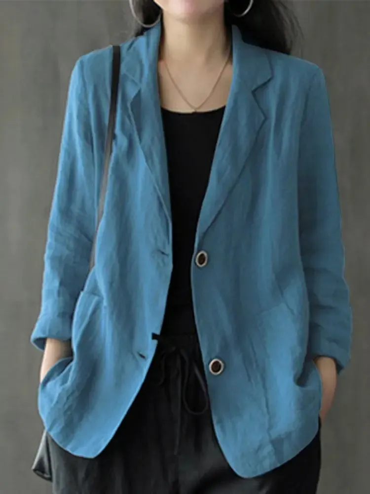 Elegant Solid Blazer Women Autumn Overcoats ZANZEA 2023 Casual Long Sleeve Single Button Coats Female Lapel Outwears Oversized