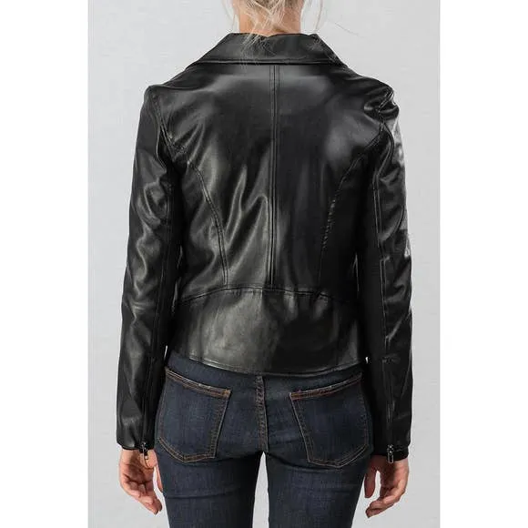 Embroidered Patch Faux Leather Biker Jacket