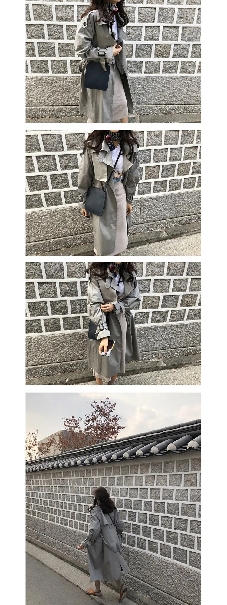 Fashion Fall Winter casual cotton trench coat with sashes oversize vintage long coats overcoats