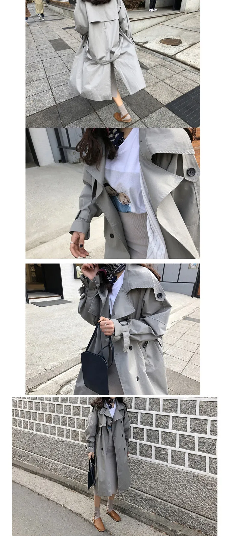 Fashion Fall Winter casual cotton trench coat with sashes oversize vintage long coats overcoats