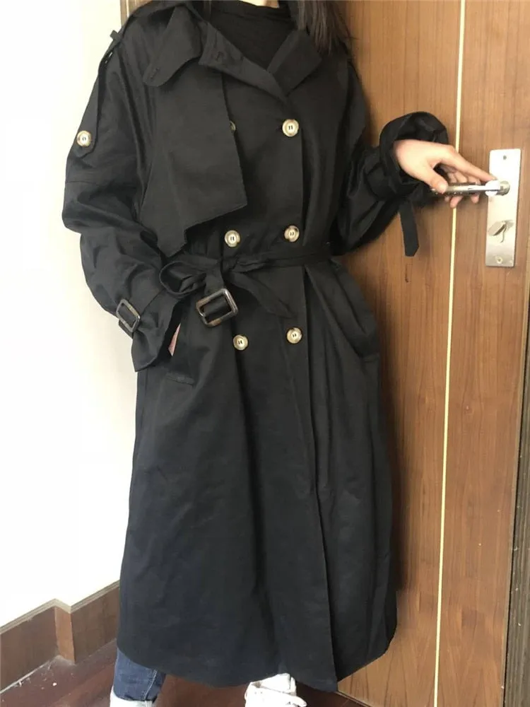 Fashion Fall Winter casual cotton trench coat with sashes oversize vintage long coats overcoats