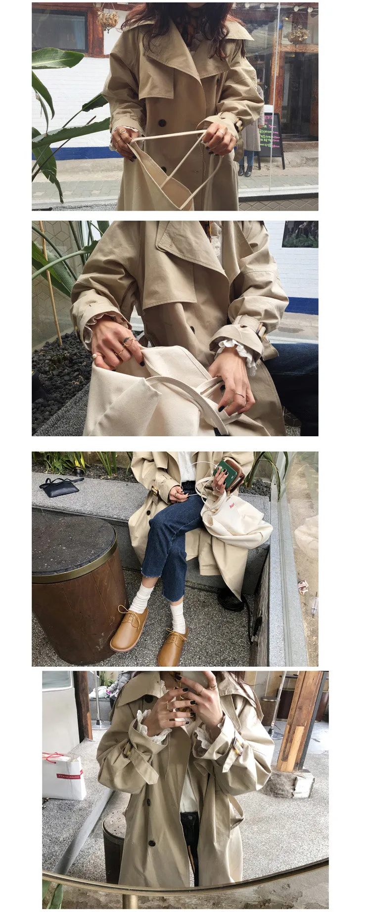 Fashion Fall Winter casual cotton trench coat with sashes oversize vintage long coats overcoats