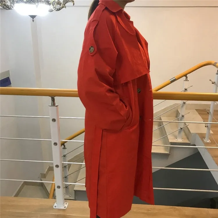 Fashion Fall Winter casual cotton trench coat with sashes oversize vintage long coats overcoats