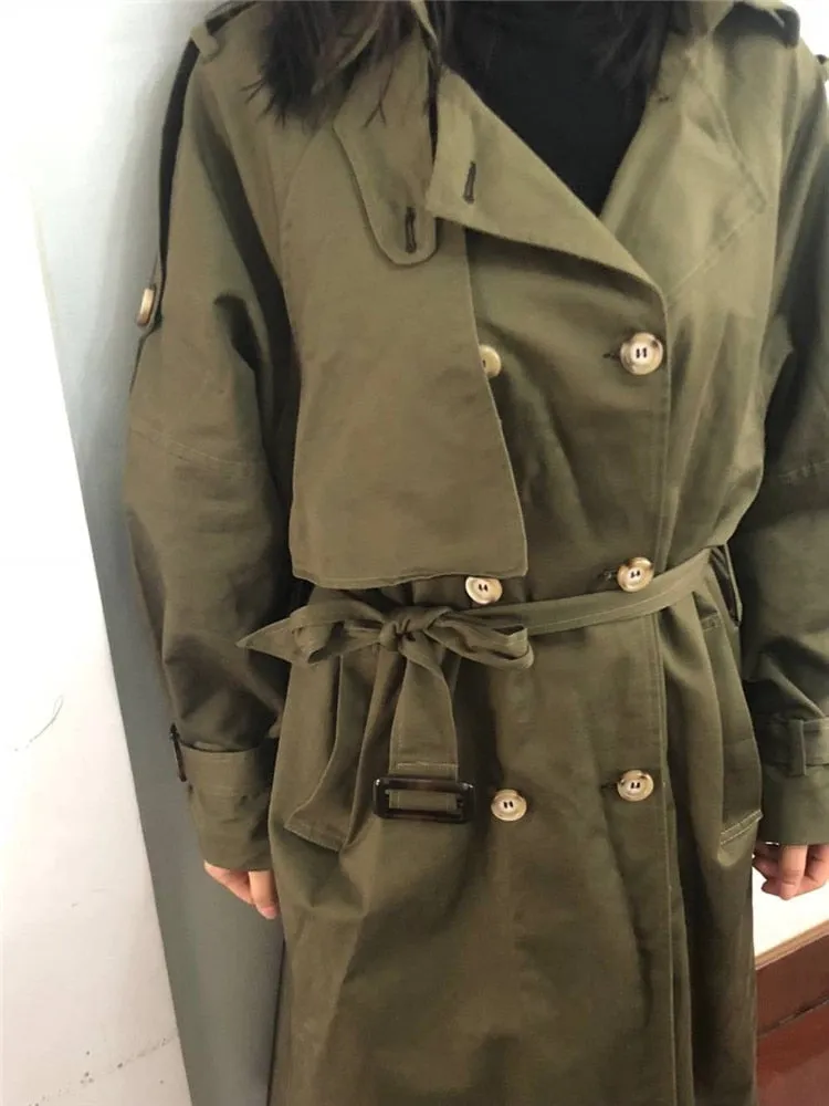 Fashion Fall Winter casual cotton trench coat with sashes oversize vintage long coats overcoats