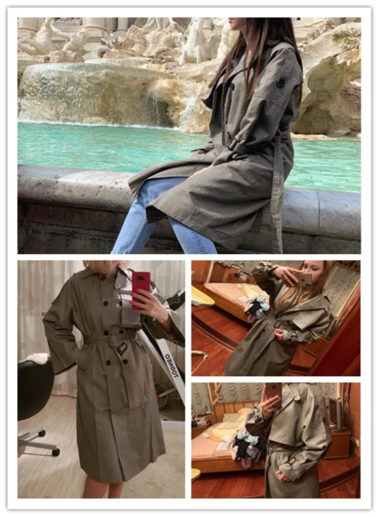 Fashion Fall Winter casual cotton trench coat with sashes oversize vintage long coats overcoats