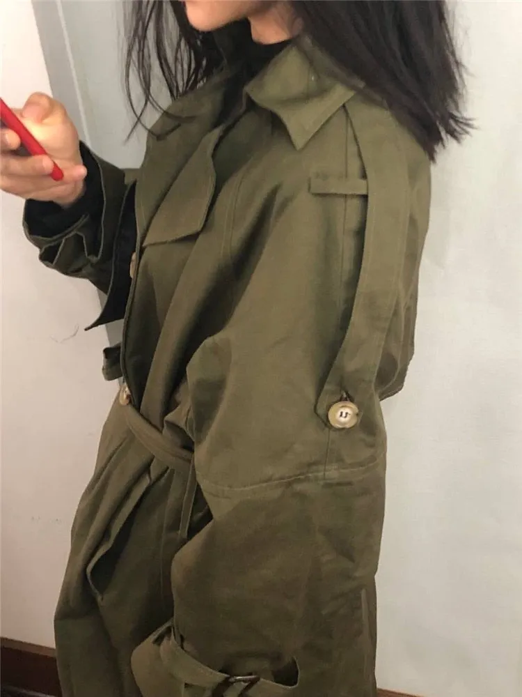 Fashion Fall Winter casual cotton trench coat with sashes oversize vintage long coats overcoats