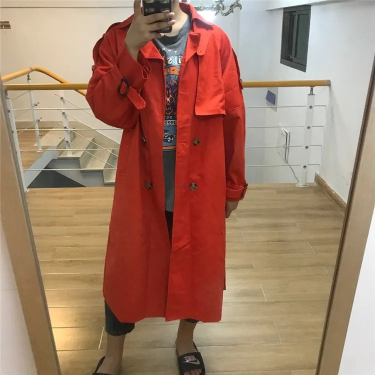 Fashion Fall Winter casual cotton trench coat with sashes oversize vintage long coats overcoats