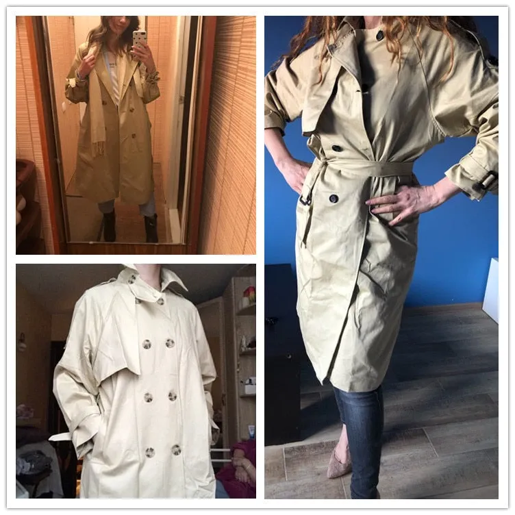 Fashion Fall Winter casual cotton trench coat with sashes oversize vintage long coats overcoats