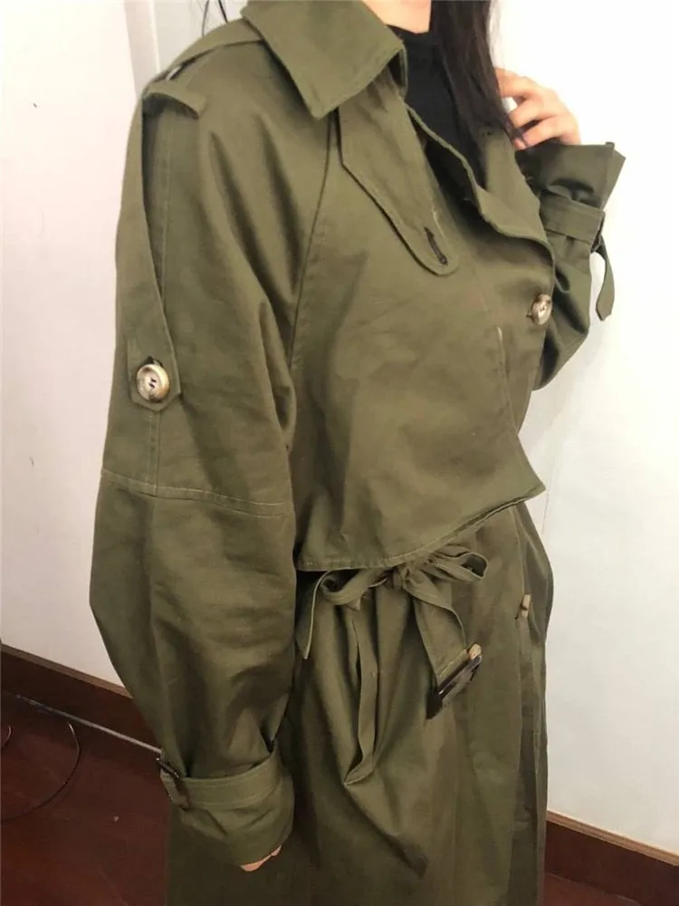 Fashion Fall Winter casual cotton trench coat with sashes oversize vintage long coats overcoats