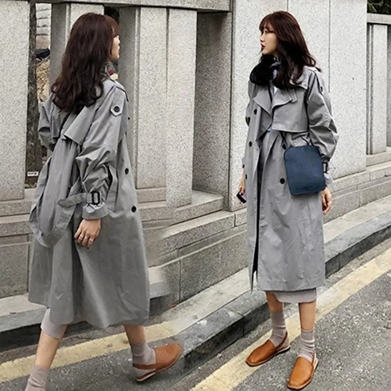 Fashion Fall Winter casual cotton trench coat with sashes oversize vintage long coats overcoats