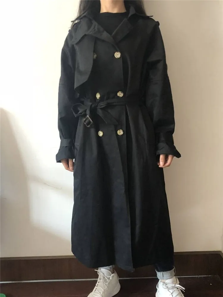 Fashion Fall Winter casual cotton trench coat with sashes oversize vintage long coats overcoats
