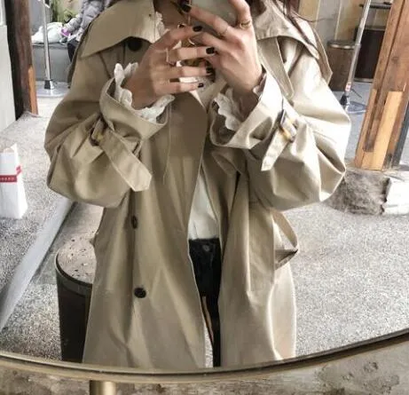 Fashion Fall Winter casual cotton trench coat with sashes oversize vintage long coats overcoats