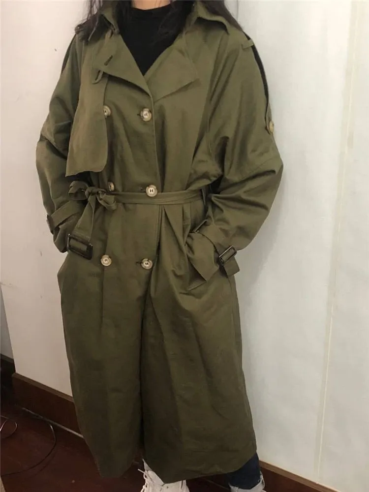 Fashion Fall Winter casual cotton trench coat with sashes oversize vintage long coats overcoats