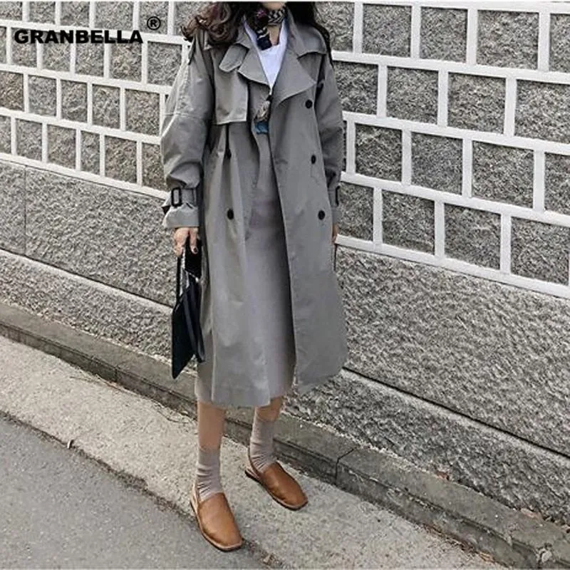 Fashion Fall Winter casual cotton trench coat with sashes oversize vintage long coats overcoats