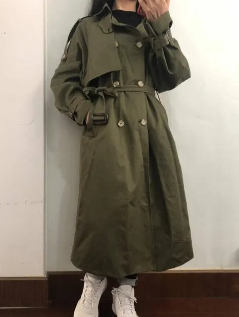 Fashion Fall Winter casual cotton trench coat with sashes oversize vintage long coats overcoats