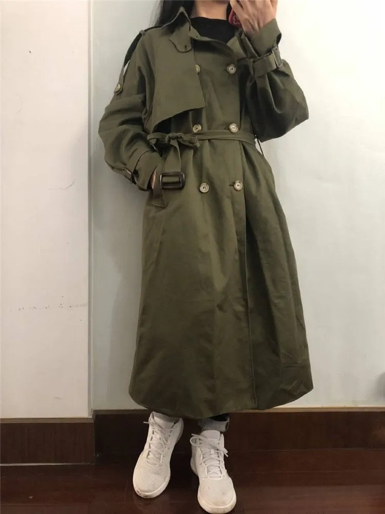 Fashion Fall Winter casual cotton trench coat with sashes oversize vintage long coats overcoats
