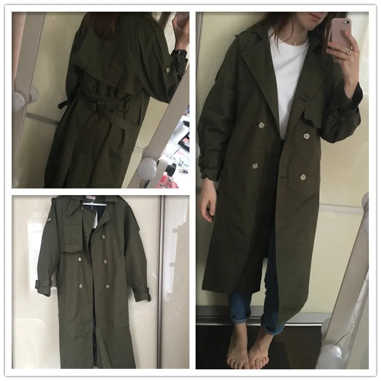 Fashion Fall Winter casual cotton trench coat with sashes oversize vintage long coats overcoats