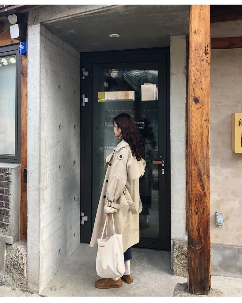 Fashion Fall Winter casual cotton trench coat with sashes oversize vintage long coats overcoats