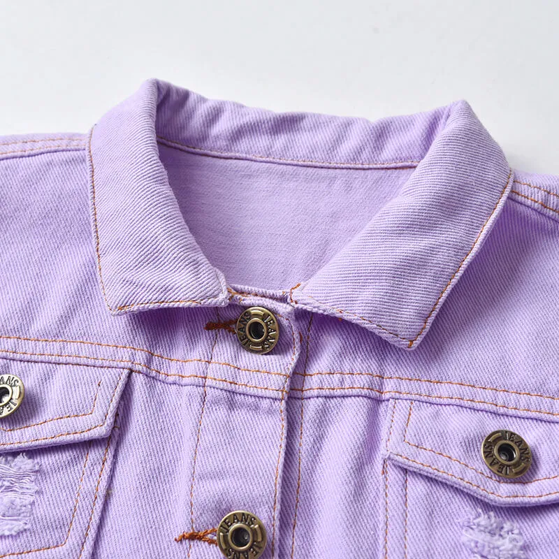 Fashion Super Short Denim Kids Ripped Denim Jeans Jacket