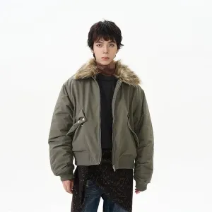 Faux Fur Collar Bomber Jacket
