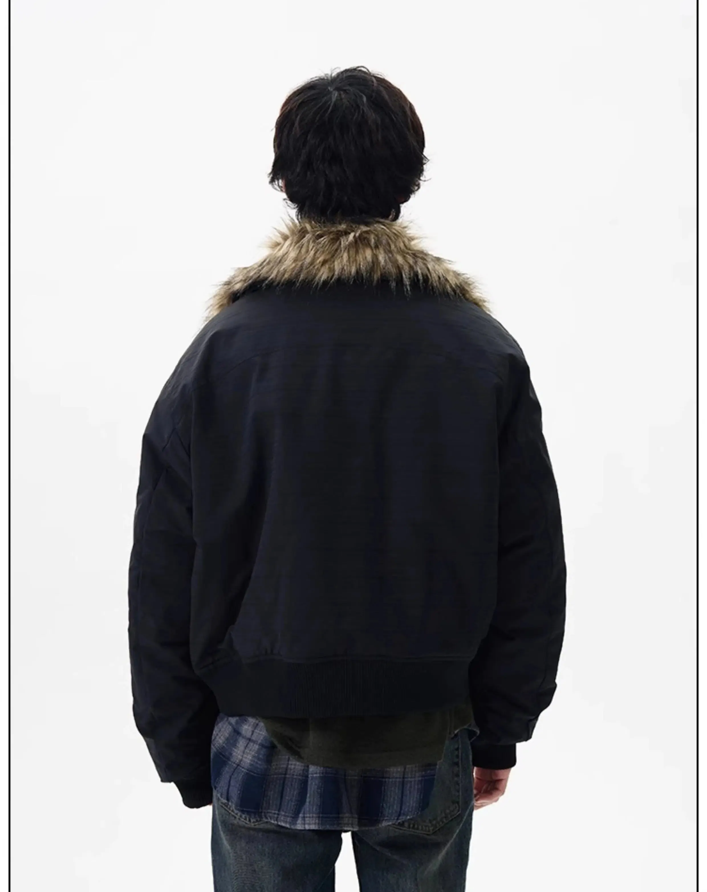 Faux Fur Collar Bomber Jacket